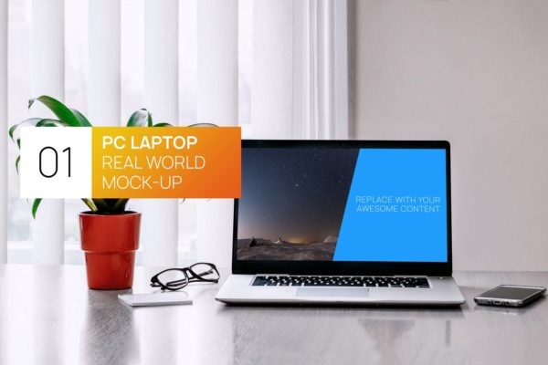 居家办公桌场景笔记本电脑屏幕演示素材库精选样机 PC Laptop Real World Photo Mock-up