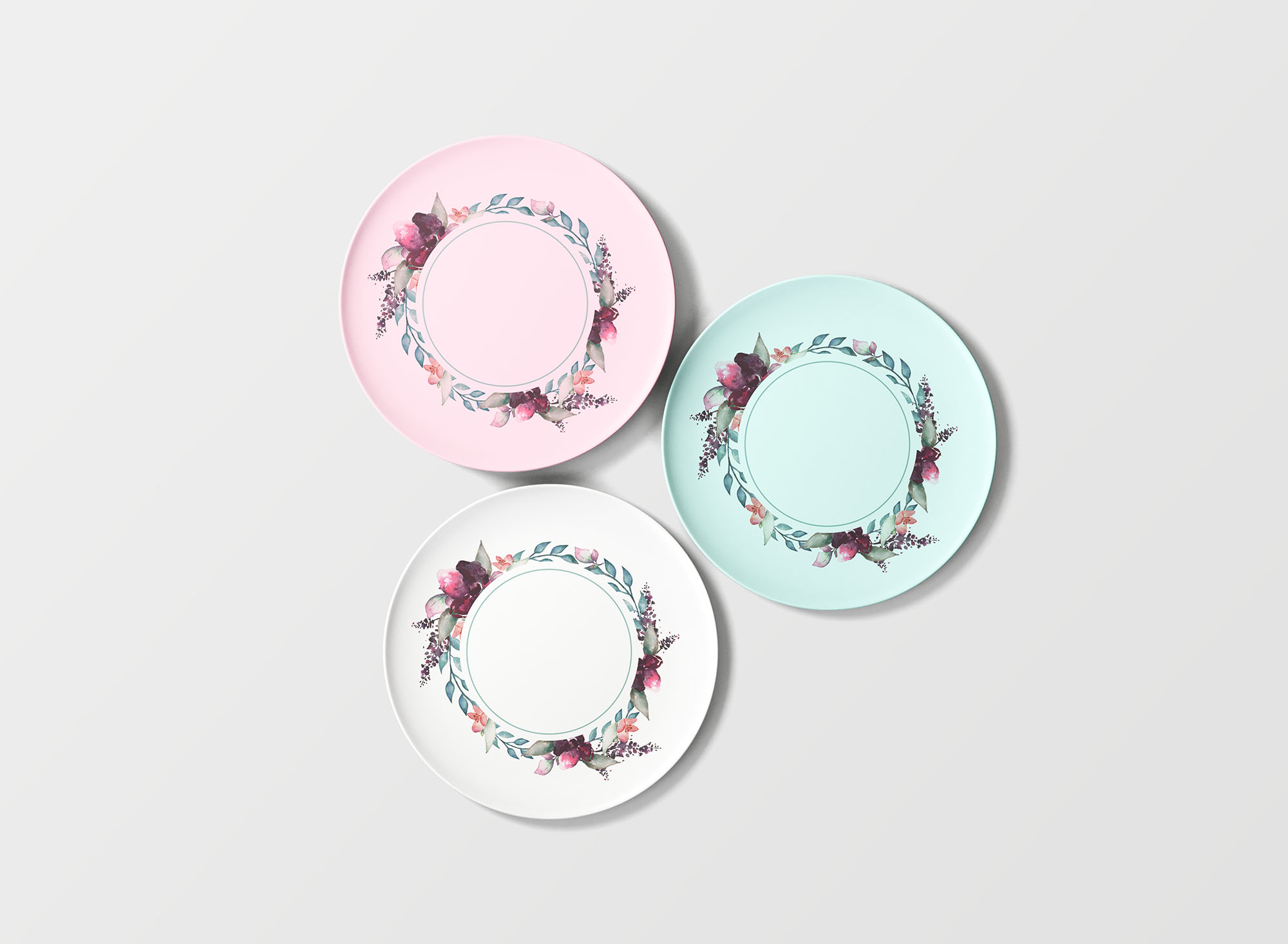 陶瓷碟子印花图案设计预览样机 Overhead Plates Mockup插图