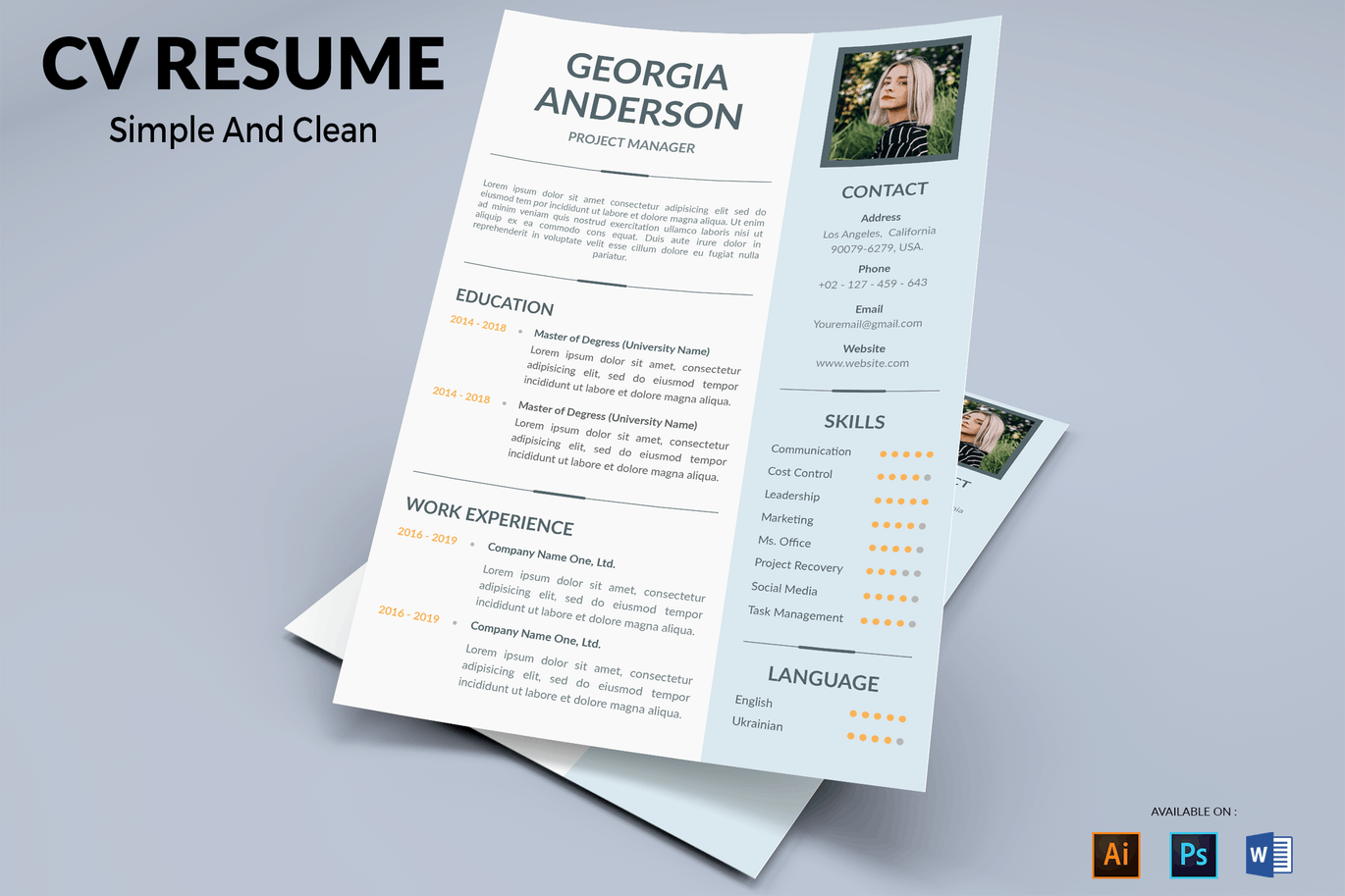 项目经理二合一专业素材库精选简历模板 CV Resume Professional插图