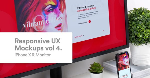 响应式设计预览iPhone X &amp; 桌面显示器样机模板v4 Responsive Mockup iPhone X &amp; Monitor Vol 4