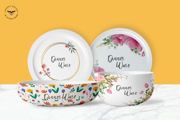 晚餐碗碟印花图案设计素材库精选 Dinner Set Mockup Template