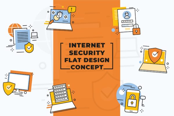 互联网安全主题扁平设计风格素材库精选概念插画素材 Internet Security Flat Design Concept