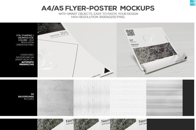 多视角海报传单样机 A4/A5 Poster-Flyer Mockups插图