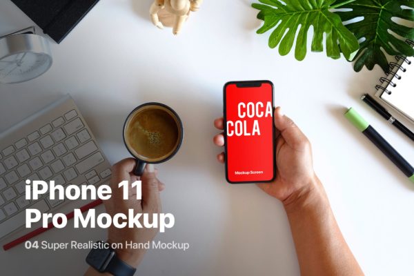 办公场景手持iPhone 11 Pro手机屏幕预览样机 iPhone 11 Pro On Hand Mockup