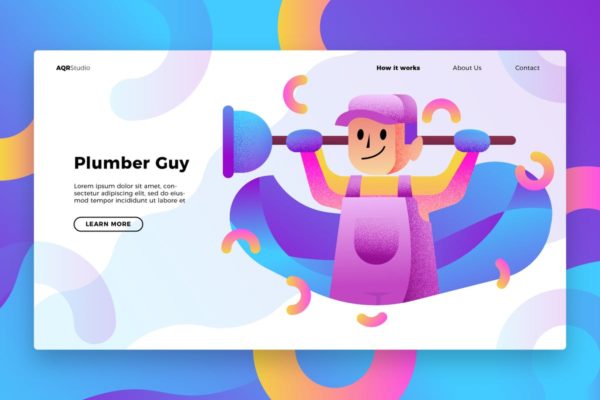 水管工维修服务概念插画网站Banner&amp;着陆页设计模板 Plumber – Banner &amp; Landing Page