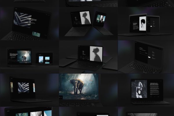 黑色超级笔记本屏幕预览样机模板 Black Laptop Mockup