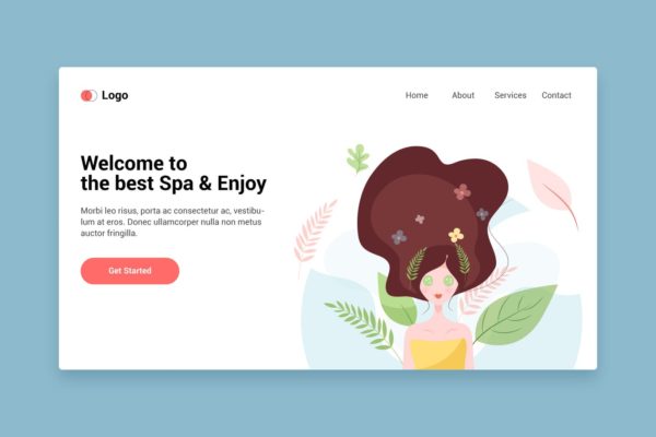 SPA美容主题矢量插画网站着陆页设计素材库精选模板v9 Spa flat web template for Landing page