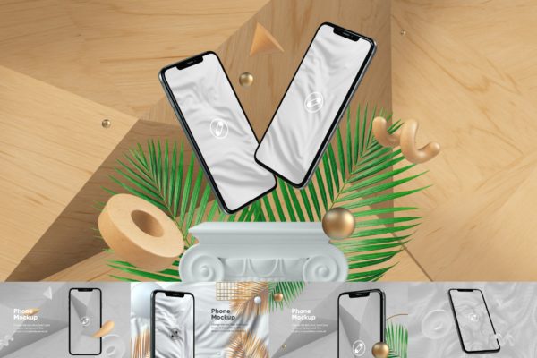 优雅时尚风格3D立体风格iPhone手机屏幕预览素材库精选样机 10 Light Phone Mockups