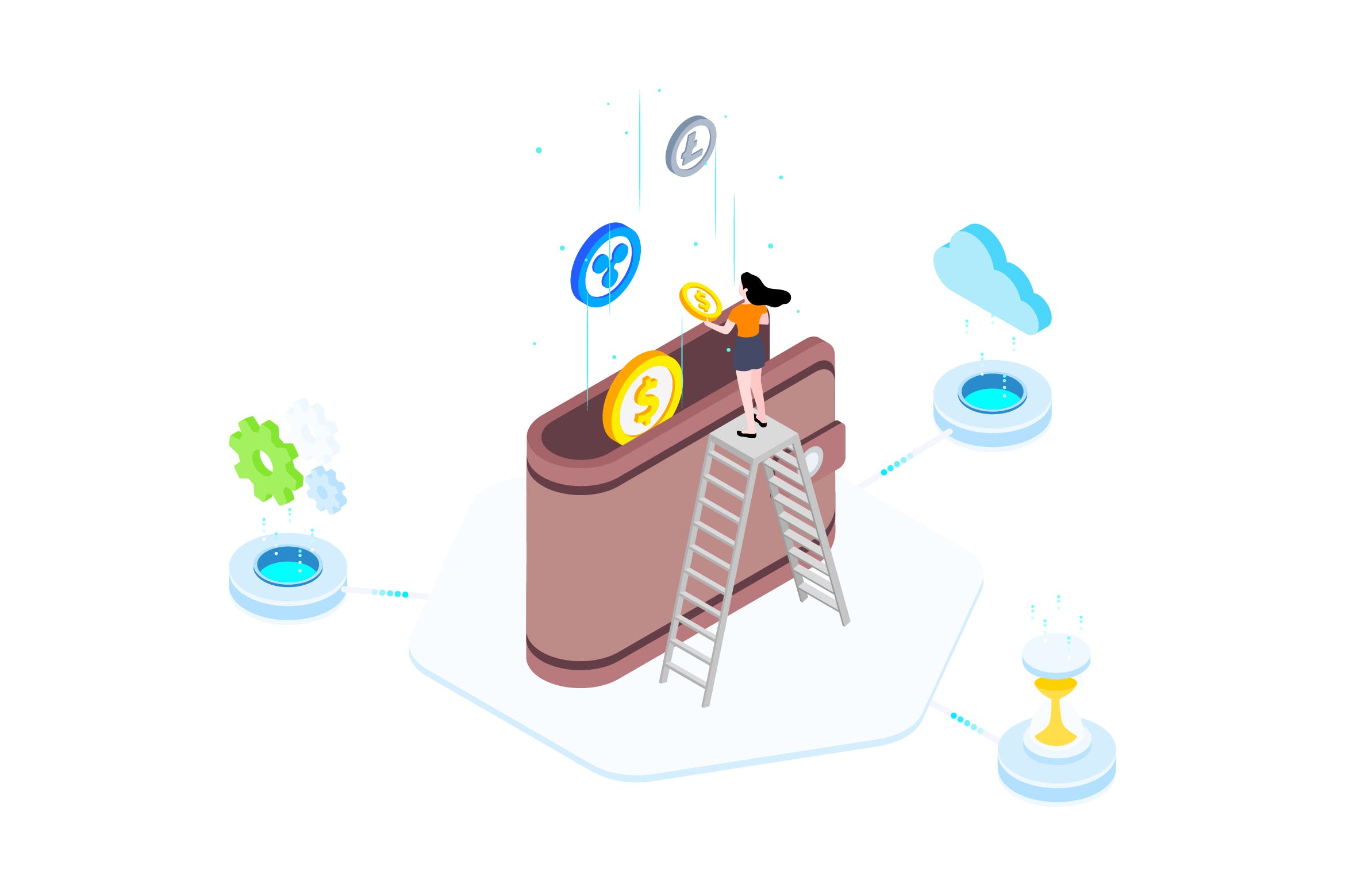 比特币省钱概念插画设计素材v2 Saving Money on Blockchain Isometric  2 – TU插图