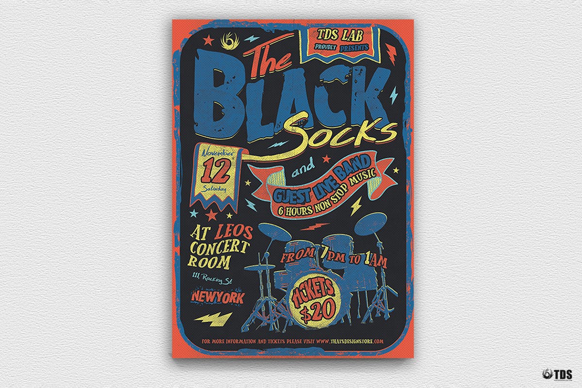 摇滚音乐盛典派对活动传单模板 Rock Music Flyer Template插图