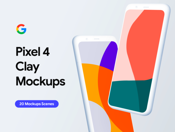 素材库下午茶：Google Pixel 4手机效果图黏土素材库精选样机模板