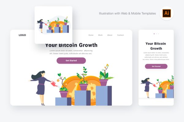 比特币增值主题概念插画[AI&amp;SVG] Bitcoin growth illustration (Illustrator &amp; SVG)