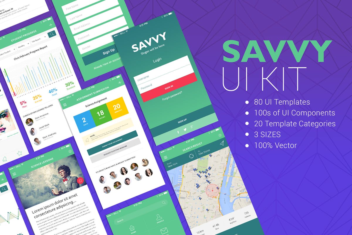 学习教育培训主题 APP UI 套件 Savvy UI Kit插图