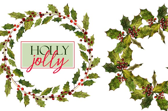 圣诞水彩剪辑集（一堆圣诞元素） Holly Steams Christmas Watercolors插图(1)