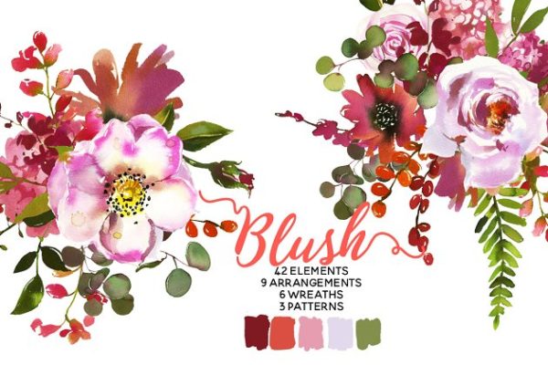 粉红珊瑚水彩花卉 Blush Pink Coral Watercolor Flowers