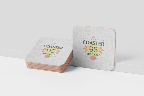 圆角方形杯垫图案设计素材库精选模板 Square Coaster Mock-Up with Round Corner