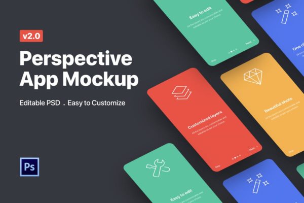透视视图APP应用设计样机展示模板V2 Perspective App Mockup 2.0