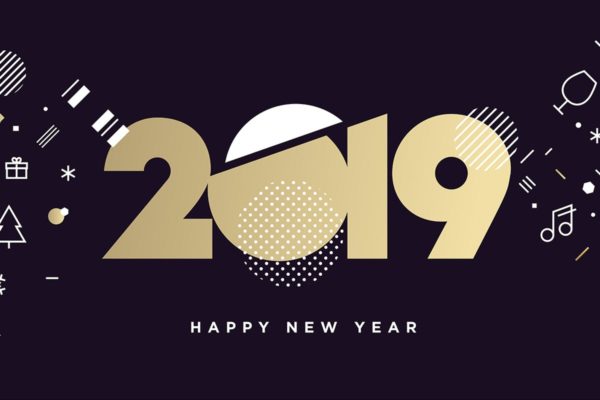 2019年新年简约数字图形海报贺卡设计素材 Happy New Year 2019