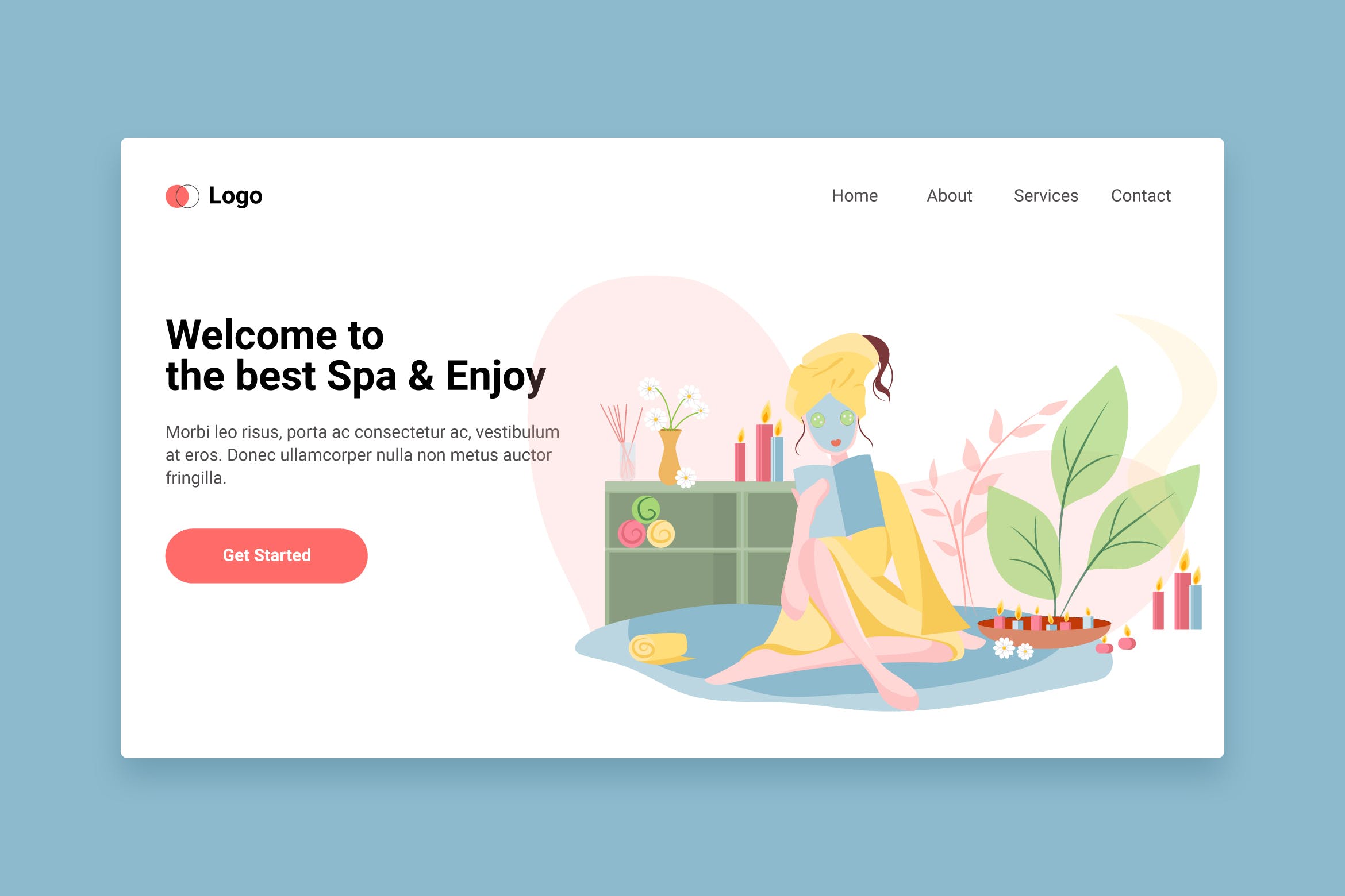 SPA美容主题矢量插画网站着陆页设计模板v4 Spa flat web template for Landing page插图