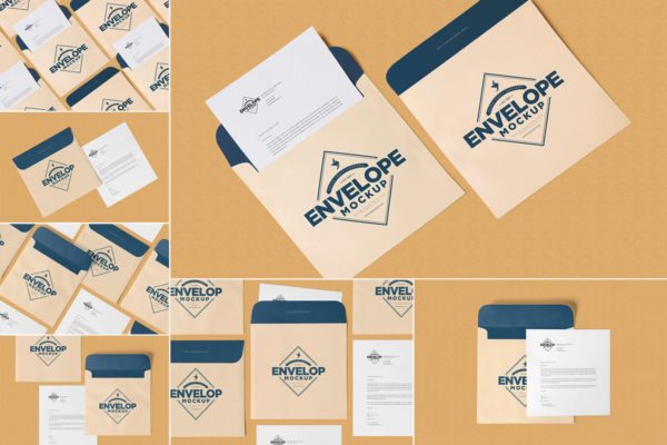 独特个性方形企业信封样机 Unique Square Shaped Envelope Mockups