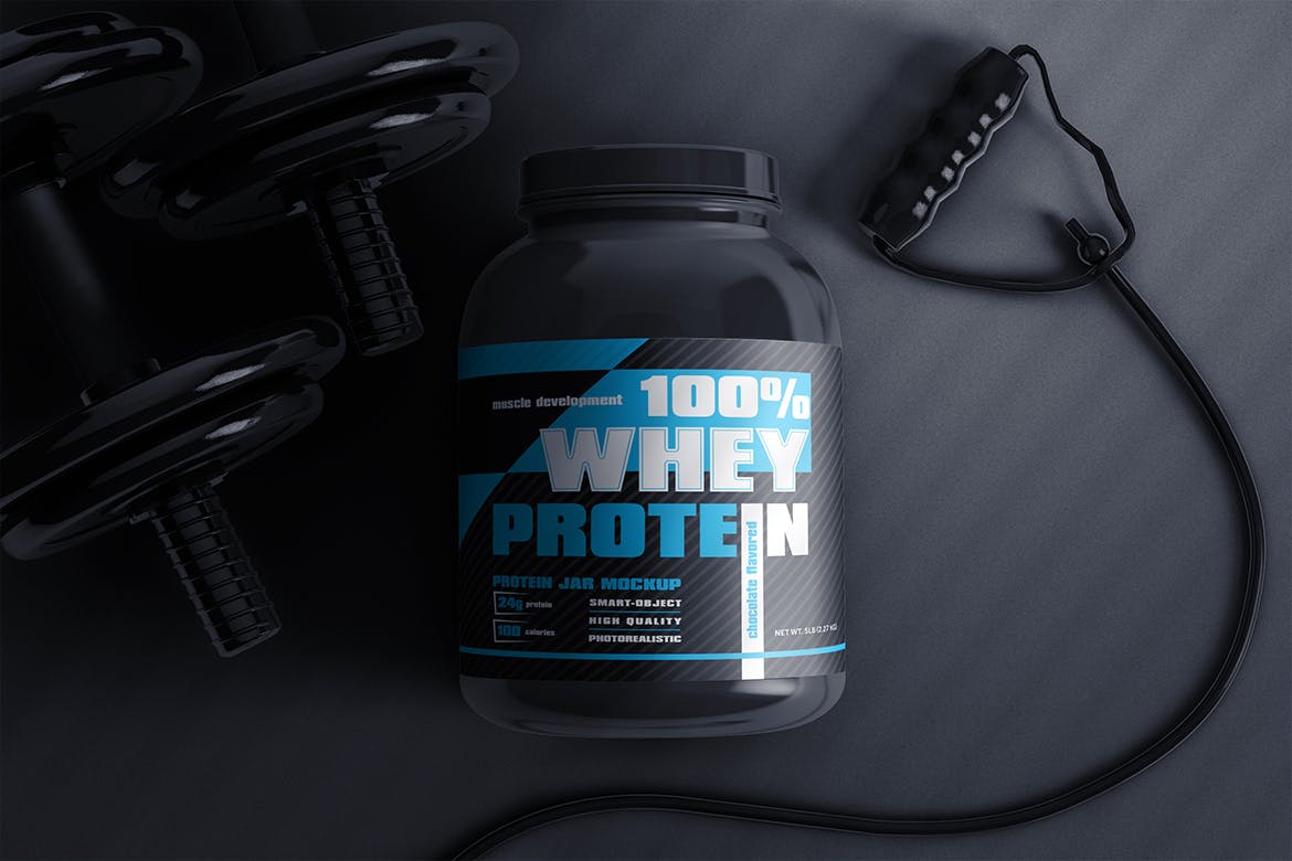 蛋白粉保健品罐外包装设计效果图素材库精选 Protein Jar Mockup插图(2)