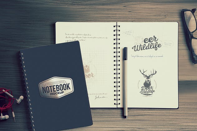 活页笔记本/日记本样机套装 4 Notebook Mockups With Movable Elements插图(4)