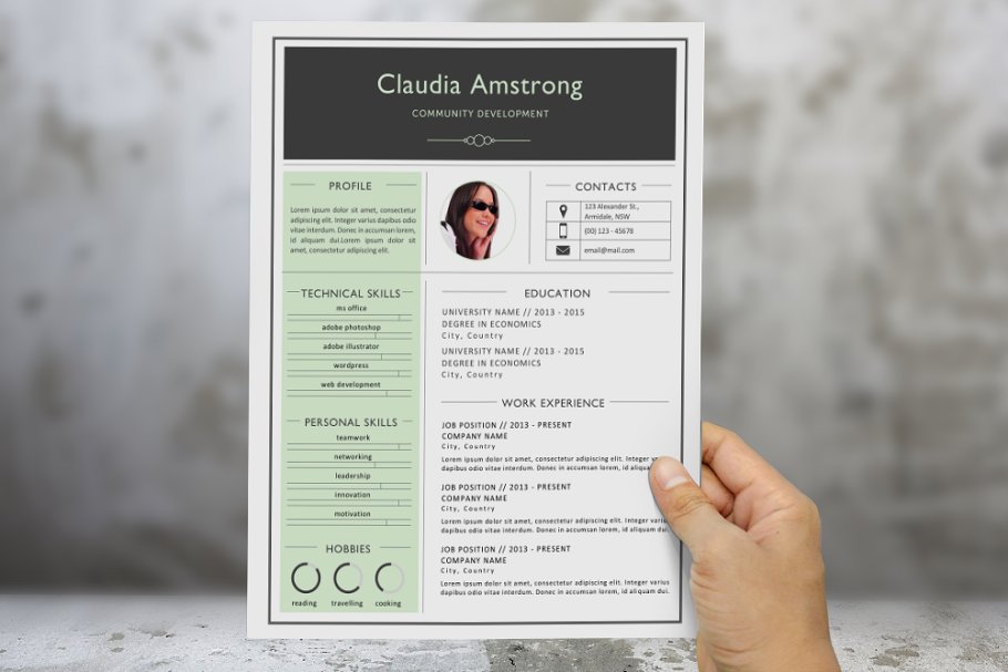 绿色配色简约简历模板 Green photograph resume template插图