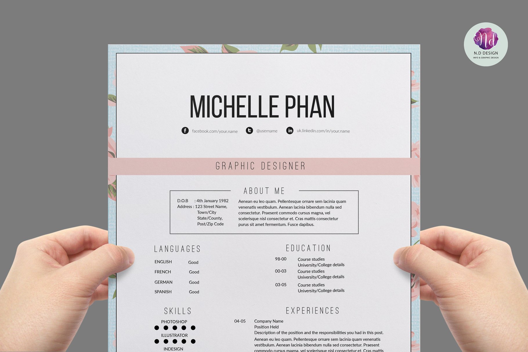 花卉简历模板 Floral resume template插图(2)