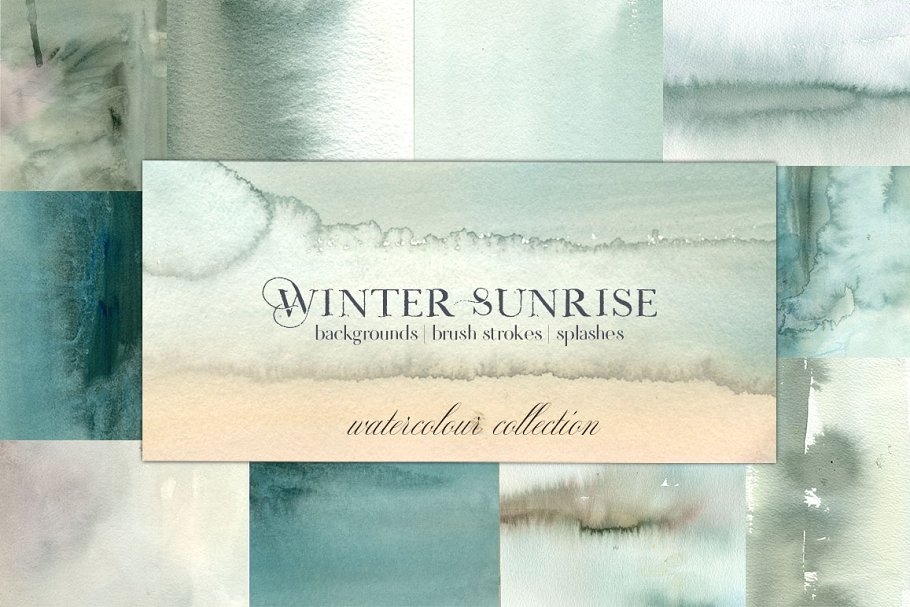冬季日出水彩水洗效果纹理 Winter Sunrise Watercolor Washes插图(1)