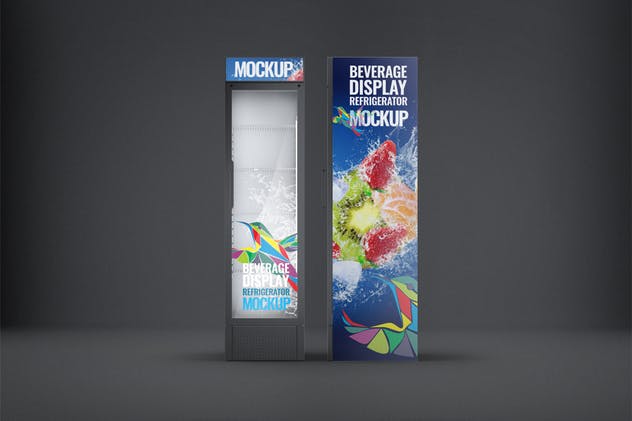 零售柜式冰箱外观广告设计效果图样机素材库精选模板 Beverage Display Refrigerator Mock-Up插图(5)