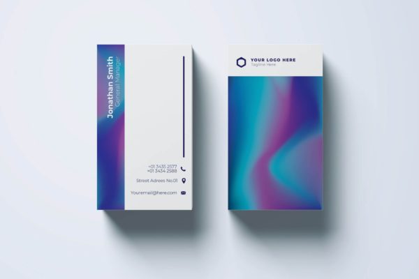 幻彩蓝设计风格企业素材库精选名片模板v6 Business Card Template.v6