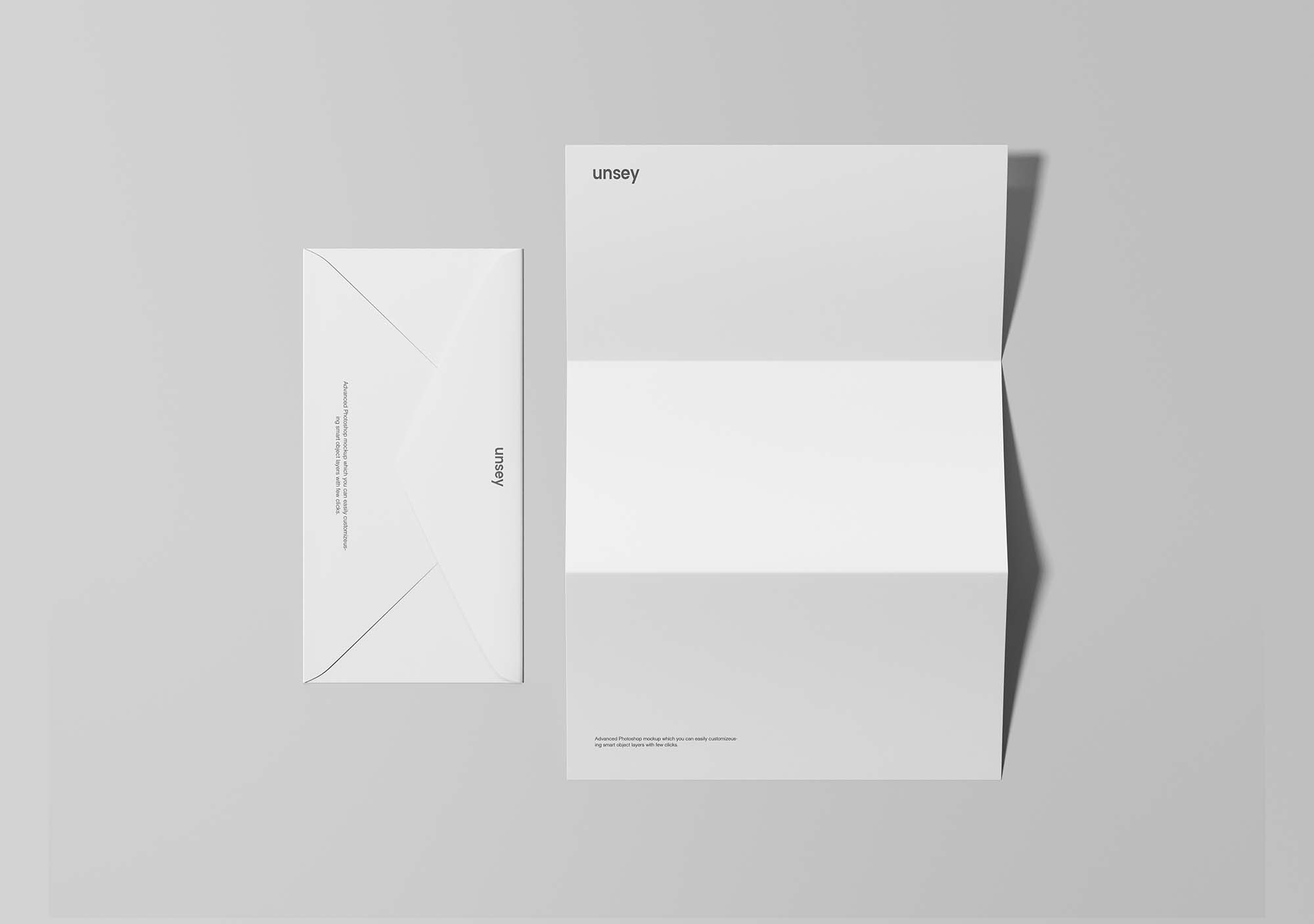 简约风企业信纸信头和信封设计图PSD样机 Letterhead & Envelope Mockup插图