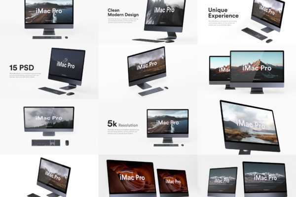 5K高分辨率iMac Pro一体机多角度样机模板 iMac Pro Kit