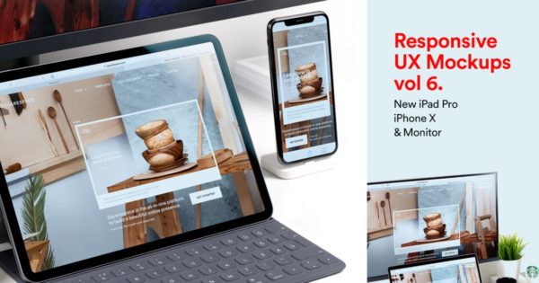 响应式设计效果预览iPad Pro&amp;iPhone X样机模板v6 New iPad Pro &amp; iPhone X Responsive Mockups Vol 06