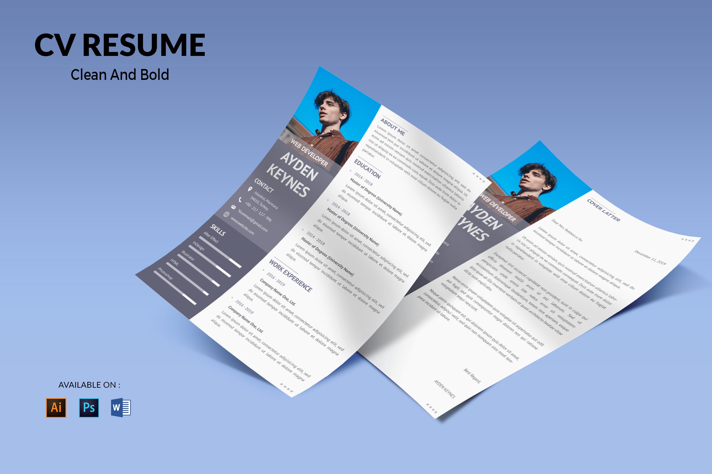 网页开发职位电子素材库精选简历模板 CV Resume Simple And Elegant插图
