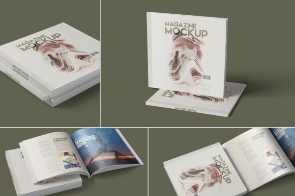 方形杂志印刷效果图样机素材库精选PSD模板 Square Magazine Mockup Set