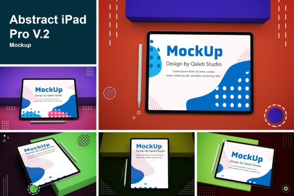 抽象设计风格iPad Pro平板电脑屏幕效果图素材库精选样机v2 Abstract iPad Pro V.2 Mockup