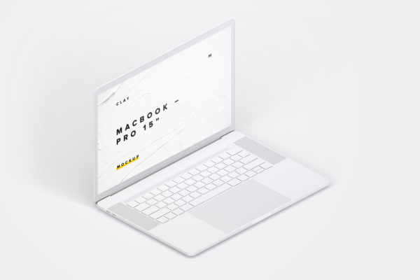 15寸MacBook Pro苹果笔记本电脑左视图样机模板 Clay MacBook Pro 15" with Touch Bar, Left Isometric View Mockup