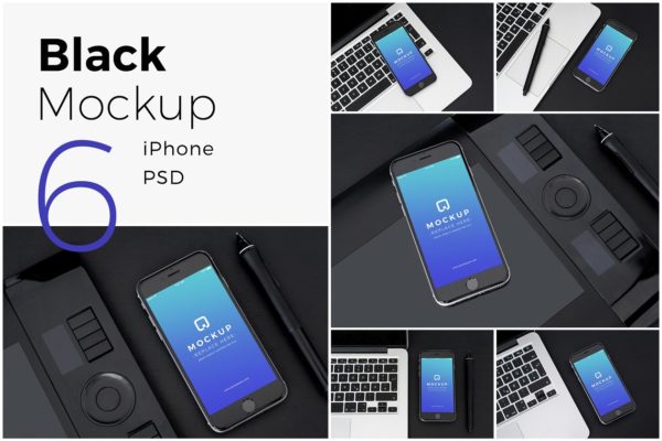 经典旧款黑色iPhone样机PSD模板 Black iPhone Mockups PSDs