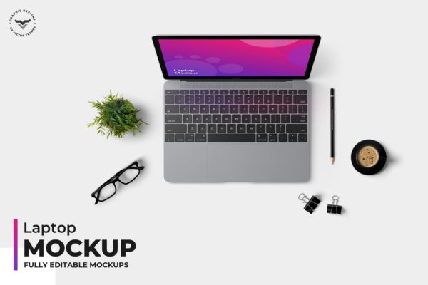 超薄笔记本电脑俯视图素材库精选样机 Laptop Top View Mockups