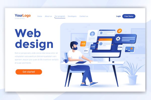 网站着陆页设计网站设计开发主题素材库精选概念插画素材 Landing page template of Web Design