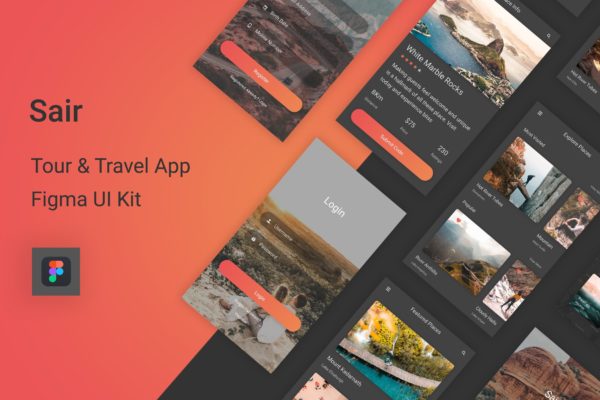 旅游/旅行APP界面设计UI套件Figma模板 Sair – Tour &amp; Travel Figma UI Kit