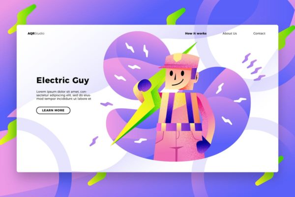 电工电力维修服务概念插画网站Banner＆着陆页模板 Electrician – Banner &amp; Landing Page
