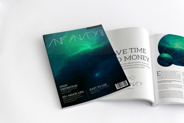 A4规格杂志封面和内页排版设计效果图样机02页 A4 Magazine Mockup for Cover &amp; Spread Page 02