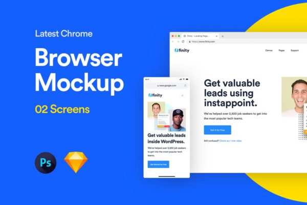 网站设计PC端&amp;移动端浏览器预览样机01 Website Browser Mockup 01