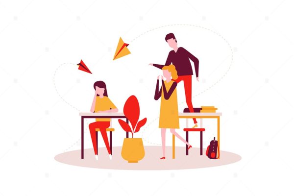 校园欺凌-彩色扁平设计风格矢量插画素材库精选 Bullying – colorful flat design style illustration
