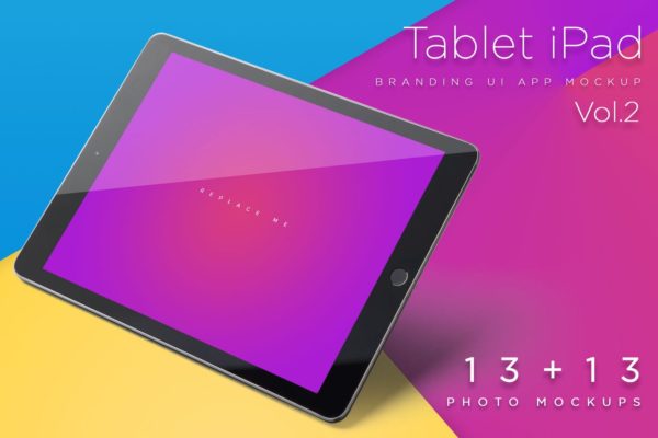 iPad平板电脑APP&amp;Web设计效果图预览样机 iPad Tablet UI Mockups – Vivid Backgrounds Vol.2