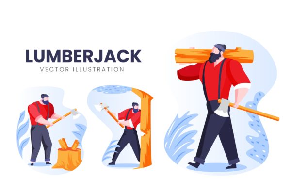 伐木工人物形象素材库精选手绘插画矢量素材 Lumberjack Vector Character Set