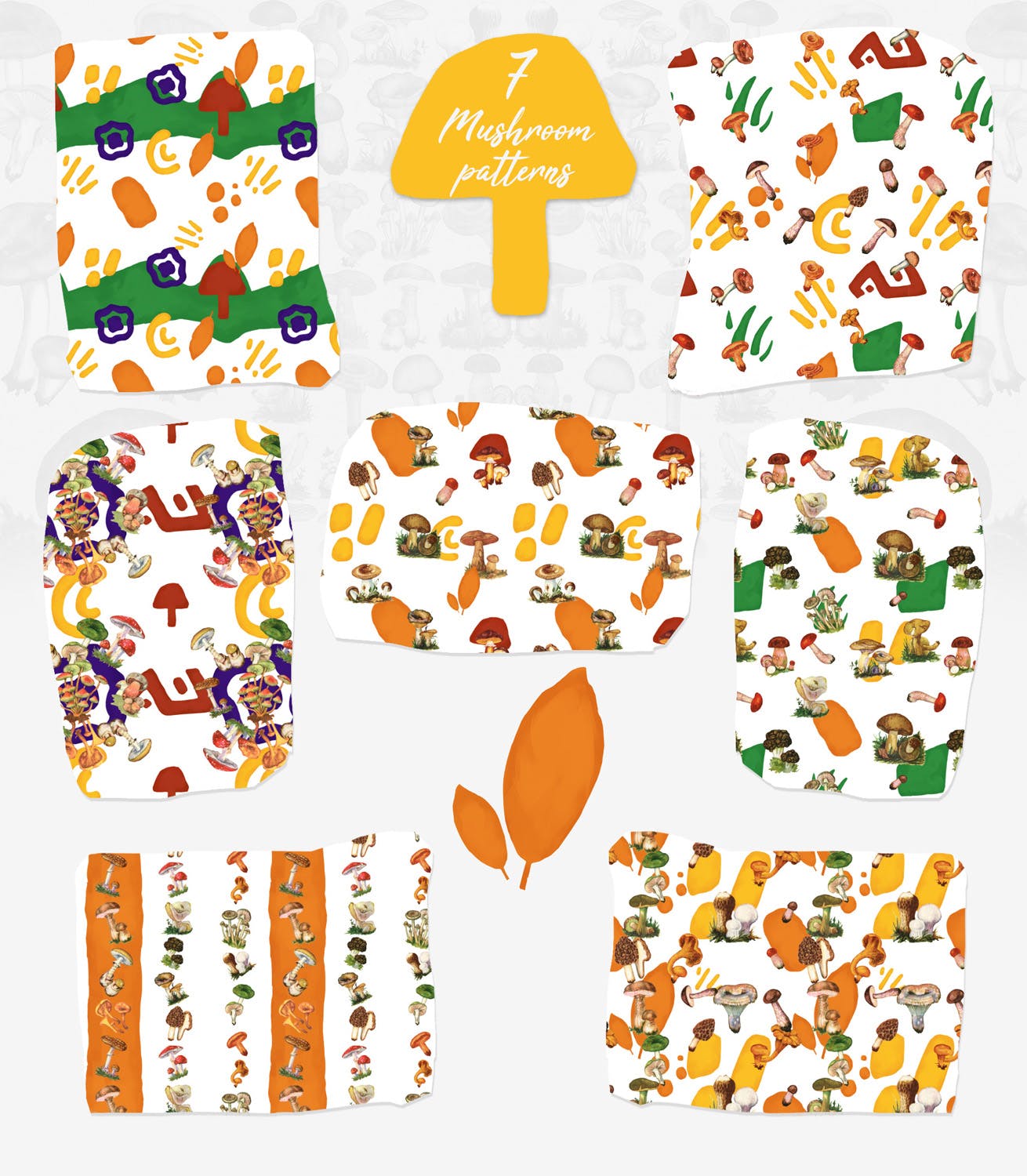 7款蘑菇手绘图案图片纹样背景素材 7 Mushroom Patterns插图(1)