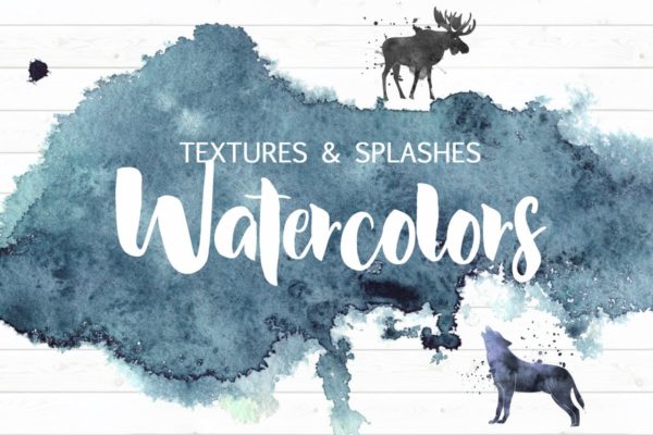 水彩肌理纹理＆水彩飞溅斑点设计素材 Watercolor textures&amp;splashes